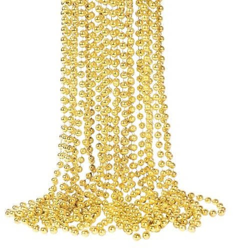 Trimming Shop 9M Metallic Christmas Bead Chain - 7.5mm Gold Shiny Pearl Garland for Xmas Tree Hanging Decorations, DIY Crafts, Jewellery Making & Festive Decor, 2pcs