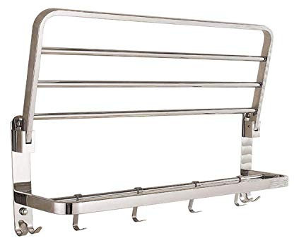 Porte-serviettes en acier inoxydable poli miroir épais, double couche, pliable, avec crochet, longueur 40 cm, fixation murale, porte-serviettes de salle de bain, étagère de rangement, longueur 40 cm