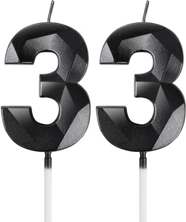 Schwarz Kerzen zum 33th Geburtstag, 3D Schwarz Zahl 33 Kerze für Kuchen, Frauen Männer 33th Geburtstag Dekorationen, Schwarz Kuchendekorationen, Schwarz Kerze Kuchen für Geburtstagsfeier Hochzeitstag