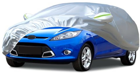 Favoto Auto Garage Winter Abdeckplane Outdoor - Kratzfest Windfesten Atmungsaktiv Staubdicht Autoplane Kompatibel mit Ford Fiesta(1989-2024) Silber