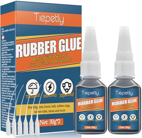 Rubber Glue, Instant Drying and Waterproof, Strong Glue for Rubber, Shoes, Tires, Boots, Belts, Sealing Ring, DIY Crafts (30g*2)