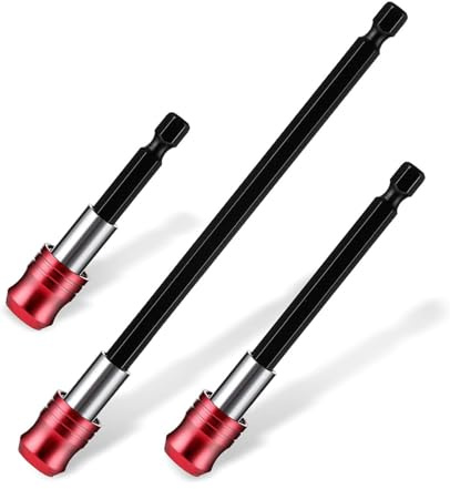 3PCS Drill Bit Holder, Quick Release Magnetic Screwdriver Bits, 2.4/4/6inch, (Red),1/4” Hex Shank Holder Bar Chuck Adapter, Screw Driver Drill Bit Extender, for Drills and Impact Screwdriver