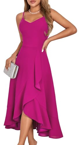 DRESSTELLS Women's Cocktail Dress, Formal Wedding Guest Bridesmaid Valentine Party Aline Evening Prom Midi Dresses for Teens Rose M