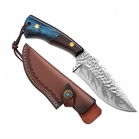 Chef Knife - 4 Inch BBQ Knife for Meat & Fruit, Japanese Knife High Carbon Steel Camping Knife with Wood Handle & Leather Sheath, Portable Kitchen Knife for Home, Restaurant, and Outdoors