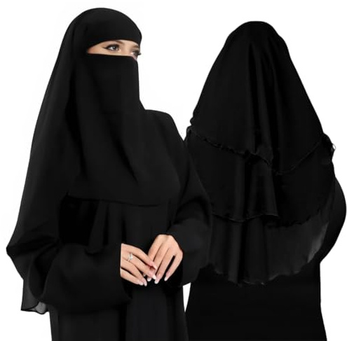 3-Layer Niqab | Breathable Lightweight Fabric | Full Coverage | Adjustable Fit | Elegant Modest Design | Perfect for Women’s Daily Wear, Prayer, Travel, Special Occasions, All-Season Use, Black, 3LN09