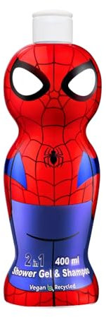 Marvel Spiderman 2-in-1 Kids Hair Shampoo & Body Wash – 400ml | Kids Shower Gel | Vegan, Paraben-Free, Natural | Hydrating & Dermatologically Tested Head-to-Toe Wash for Children Ages 3+