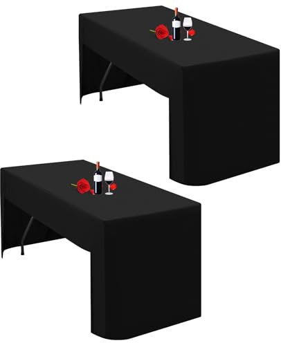 Lumaycens Lot de 2 nappes noires à dos ouvert pour table pliante de 2,4 m en tissu polyester lavable pour salon, fête, mariage, événements