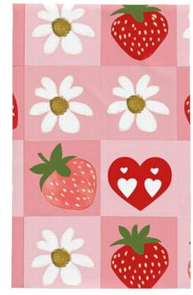 Kaifanee Geschirrtücher mit Waffelmuster, Erdbeeren und Gänseblümchen, ultra-saugfähig und schnell trocknend, Geschirrtücher für Geschirr, Hände und Reinigung