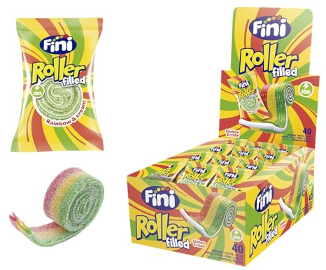 Fini - Fantasy Lakritzroller Füllung | Zunge mit Zucker gerollt und gefüllt | gummiartig in 18 Einheiten | Tutifrutti Geschmack