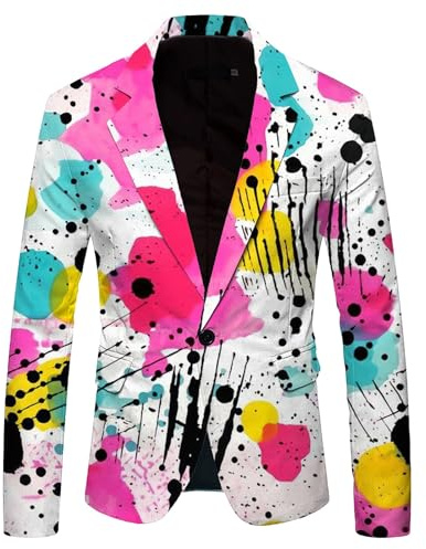 ZDSUHYIW Veste de costume colorée à paillettes pour homme - Coupe ajustée - Vêtement de fête du Nouvel An - Graffiti - Blazer fluo - Élégant costume pour homme