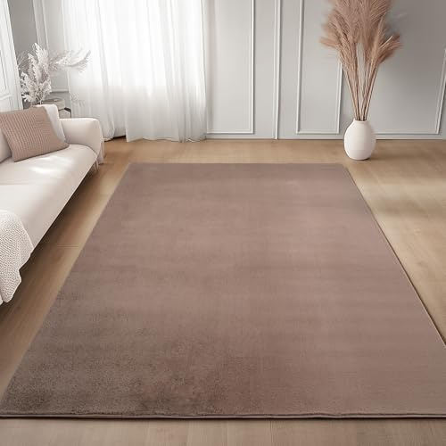 Carpettex Teppich Braun 160x220 cm- Kurzflor Teppich Waschbar, weich & rutschfest, modern einfarbiges Design für Wohnzimmer, Küche Schlafzimmer, & Kinderzimmer