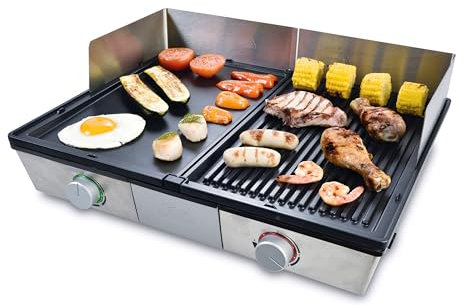 Solis Deli Grill mit 2200 W, Elektrischer Grill mit Fettablauf und Auffangschale, abnehmbare Grillplatten und Spritzschutz, Elektrogrill für Balkon, Garten und Küche, Edelstahl