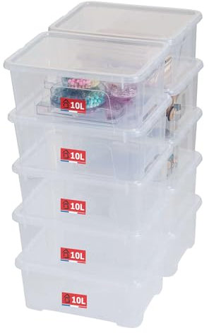 Sundis View Box, Set of 10 Storage Boxes with Lids, 10 L, Transparent Plastic, Stackable, Ideal for Small Items in the Home and Office