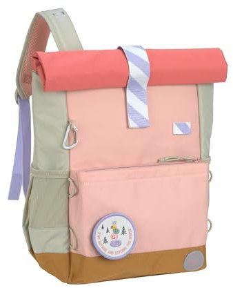 LÄSSIG Kinderrucksack mit Brustgurt Freizeitrucksack wasserabweisend, 12 Liter/Medium Rolltop Backpack Sunny Explorer rose/pink
