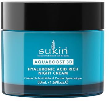Sukin - Aquaboost 3D Hyaluronic Acid Water Gel Cream - Paraben Free Night Moisturiser - Night Hydrating Face Cream - Skin Care, 24-Hour Hydration - 120ml