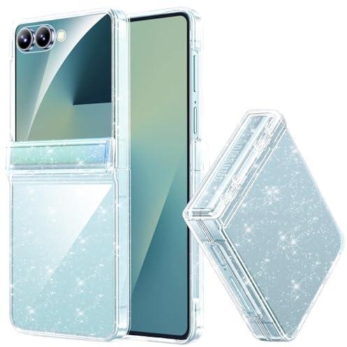 Miimall Glitzer Handyhülle für Samsung Galaxy Z Flip 7 Clear Case für Panzerglas & Scharnierschutz, 360 Grad PC Harte Bling Sparkle Thin Stabil Rückseite Bumper für ZFlip 7 Slim Hülle Durchsichtige