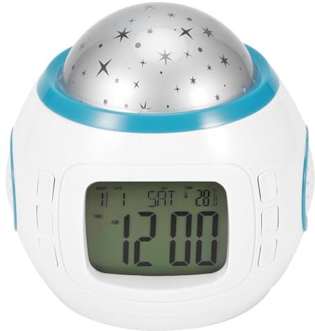 Nikou Star Sky Projector LED Music Alarm Clock, Multifunction Calendar Temperature Dispaly Night Light for Bedroom, Home Theater
