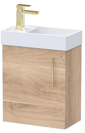 Balterley Wall Hung Vanity Basin 400mm Bleached Oak & Brushed Brass Handle