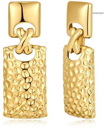 TOVABA Goldene Ohrringe Damen - Elegante Goldene Statement Ohrringe mit Hammerdesign für Damen