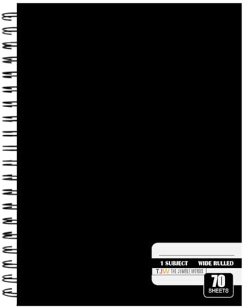 The Jumble Words Spiral Notebook College Ruled 70 Sheets 10.5 x 7.5 Inch Black Durable Cover Notebook for School College Office Note Taking Journal Writing Notebook for Students Work Daily Use