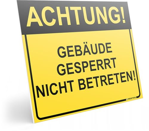 PRINTIMA Achtung Gebäude gesperrt Nicht betreten Schild 40x30 cm – Warnschild Sanierung & Abriss – Zutritt verboten PVC – Inklusive Montageset (Dübel & Schrauben) – Extrem Stabil
