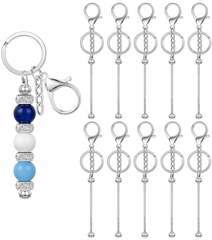 10 Stück Perlen-Schlüsselanhänger zum Selbst-Machen Schlüsselanhänger-Ringe DIY Metall Rohlinge Streifen Silber für Schmuckherstellung Basteln