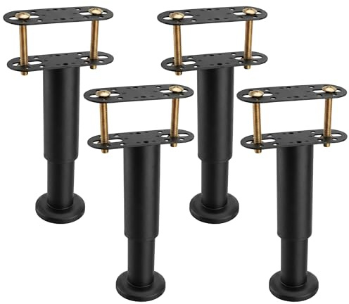 ERMWALR Lot de 4 Pieds de Lit,12-18 cm Pied Reglable Sommier à Lattes Fixé par vis,Robustes avec Base Antidérapante Pieds pour Sommier à Lattes pour Lits,Canapés,Tables,Chaises,Armoires