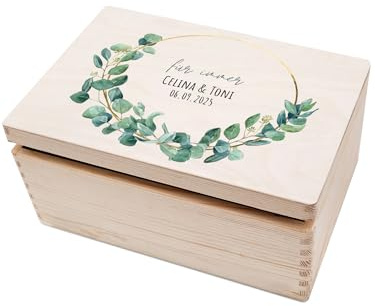 wunderwunsch Personalisierte Erinnerungsbox Baby Holz (Inhalt inklusive) | Große Erinnerungskiste Kinder und Neugeborene, Geschenkbox zur Geburt mit Namen, Holzkiste für Junge und Mädchen