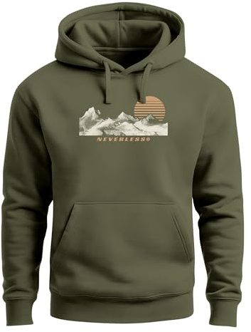 Neverless® Hoodie Herren Print Outdoor Berge Motiv Kapuzen-Pullover Männer Fashion Streetstyle