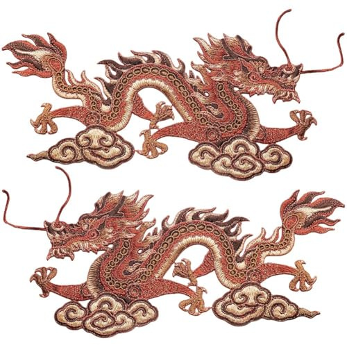 Lpitoy Chinese Dragon Embroidered Appliques Dragon Sew on Patches Animal Applique Sewing Iron on Patches for Repair Diy Clothing Bags