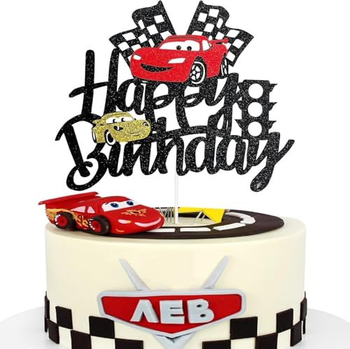 Morofme Cars Tortendeko, Gitter Flagge Rennsthema Auto Tortendeko, Cake Toppers mit Racing Happy Birthday, Doppelseitig Rennwagen Auto Kuchendekoration für Jungen und Mädchen Geburtstag Gedenkfeier
