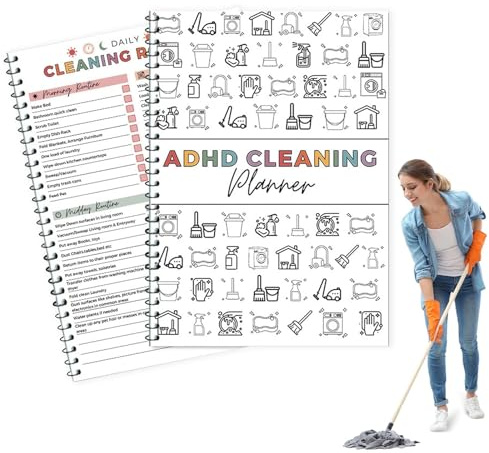 ADHD Cleaning Planner for Adults, Daily Weekly and Monthly Household Cleaning Schedule, Complete Chores Checklist and Routine Tracking Notebook, Spiral Bound Housekeeping Organizer for Task Management