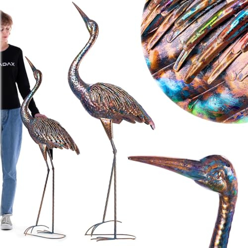 KADAX Reiher Statue 135 cm, große Gartenfigur aus pulverbeschichtetem Stahl, Metall Teichdeko, Vogel Figur als Gartendeko für Gartenteich, Garten Figuren