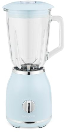 Salter Retro Jug Blender, Glass 1.5 L, 2 Speed Pulse, Blue | Stainless Steel Cross Blades, Ice Crushing, Detachable Jug, Easy Clean, Non-Slip Base, Smoothies Milkshakes Cocktails