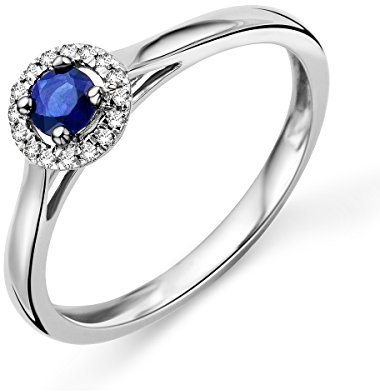 Miore Damen Weißgold Saphir Verlobungsring 9KT (375) mit Brillanten 0.05 ct