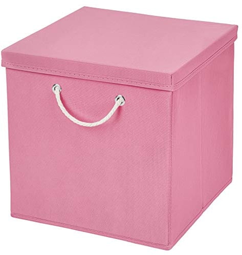 Stick&Shine 1x Aufbewahrungs Korb Rosa Faltbox 30 x 30 x 30 cm Regalkorb faltbar mit Kordel und mit Deckel