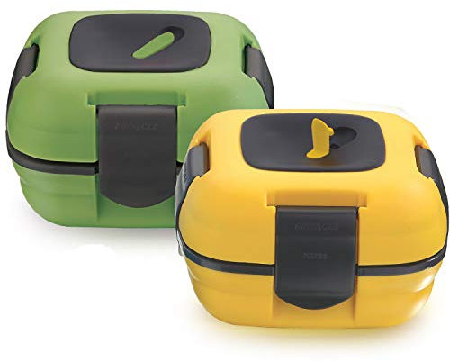 Lunch Box Termico Pinnacle | Portapranzo Termico per Alimenti Anticaduta | Porta Merenda Bambini e Adulti con Innovativa Valvola di Rilascio del Calore | Set 2 Contenitori Ermetici 450g | Verde Giallo