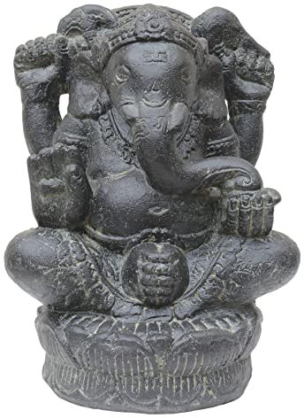 STONE art & more Ganesha Figur Statue sitzend 40cm schwarz antik Steinfigur Steinguss Garten Deko frostfest