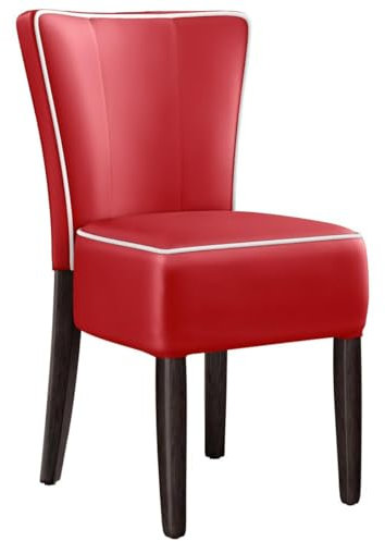 GGMMÖBEL 2-er Set American | Dinerstuhl | Rot | Leder | Gestell: Holz/Wenge | Gestreift | Sitzhöhe: 49 cm | Keder Weiß