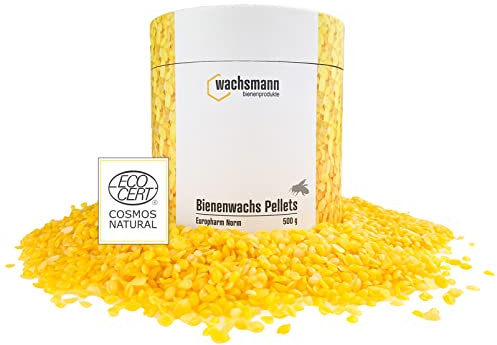 Wachsmann 100% puro cera de abejas, 500 g de pastillas para cosmética natural, velas, paños de cera de abejas - calidad alemana - Certificado Cosmos Natural
