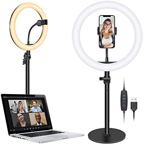 NEEWER Ringlicht für Laptop, dimmbar, 25,4 cm (10 Zoll), mit Telefonhalterung, kreisförmiges Licht für Computer, 3 Lichtmodi für Videokonferenzbeleuchtung, Schwarz