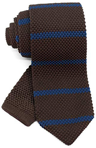 WANDM Herren-Strick-Krawatte, spitz, Breite 7 cm, waschbar, horizontale Streifen, dunkelbraun und blau