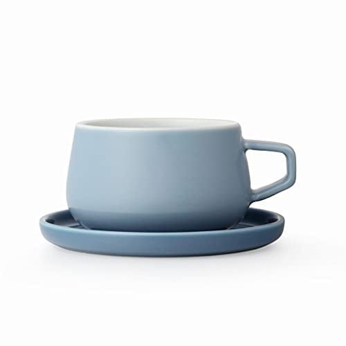 VIVA Ella Hazy Blue Porzellan-Kaffee-, Latte- und Cappuccino-Tasse mit Untertasse, 9 oz/260 ml