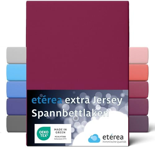etérea Premium Spannbettlaken 140x200cm - 160x220cm Bordeaux – extra Jersey Spannbetttuch bis 35cm Höhe – 160 g/m² gekämmte Baumwolle – Boxspring & Wasserbett Bettlaken