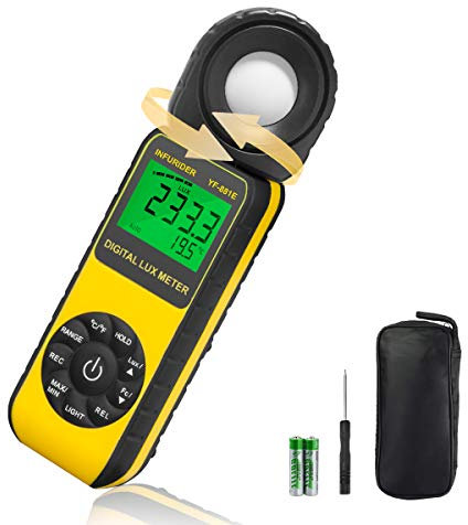 INFURIDER Luxmetro Digitale, YF-881E Illuminatore Digitale 0,01~300,000 Lux LCD Retroilluminato+Misurare Temperatura+Sensore Girevole 270° per Fotografia e Illuminazione