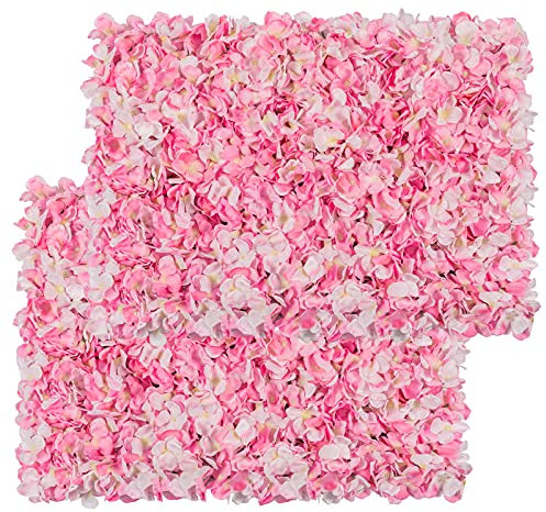 U'Artlines Pannelli da parete con fiori artificiali, 61 x 40 cm, in seta 3D, motivo ortensia, pannello floreale per sfondo fotografico, decorazione per casa, feste, matrimoni (2 pezzi, rosa)