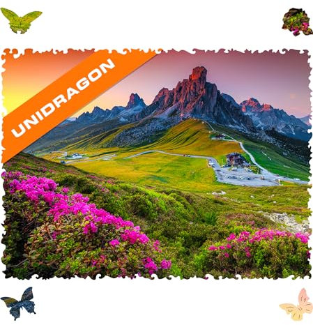 UNIDRAGON Original Wooden Jigsaw Puzzles - Nature Mountain, 500 pcs, King Size 16.9x11.8, Beautiful Gift Package, Unique Shape Best Gift for Adults and Kids
