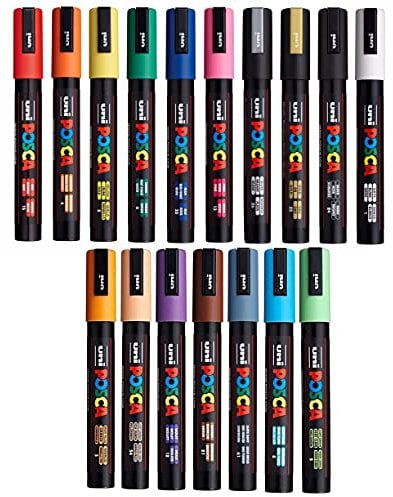 Uni Posca PC-5M Lot de 17 marqueurs de peinture Différentes couleurs 1,8 à 2,5 mm