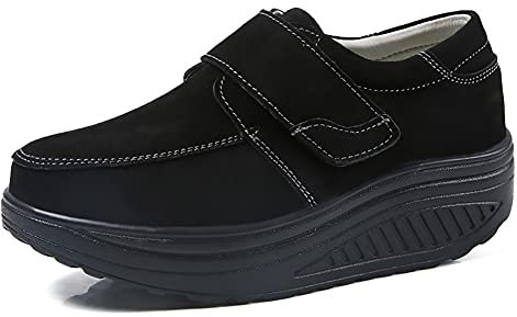ERLINGO Zapatos clásicos de plataforma para mujer, zapatos casuales para tonificar, para aumentar la altura, para fitness, caminar, Black, 37 EU