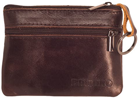 BAWAKO große Schlüsseltasche 3 Reißverschlussfächer Echtleder, Schlüsseletui für Damen Herren Kinder, Schlüsselmäppchen Kleingeldbörse kompakt handgemacht (Dunkelbraun, W9,5/L13)